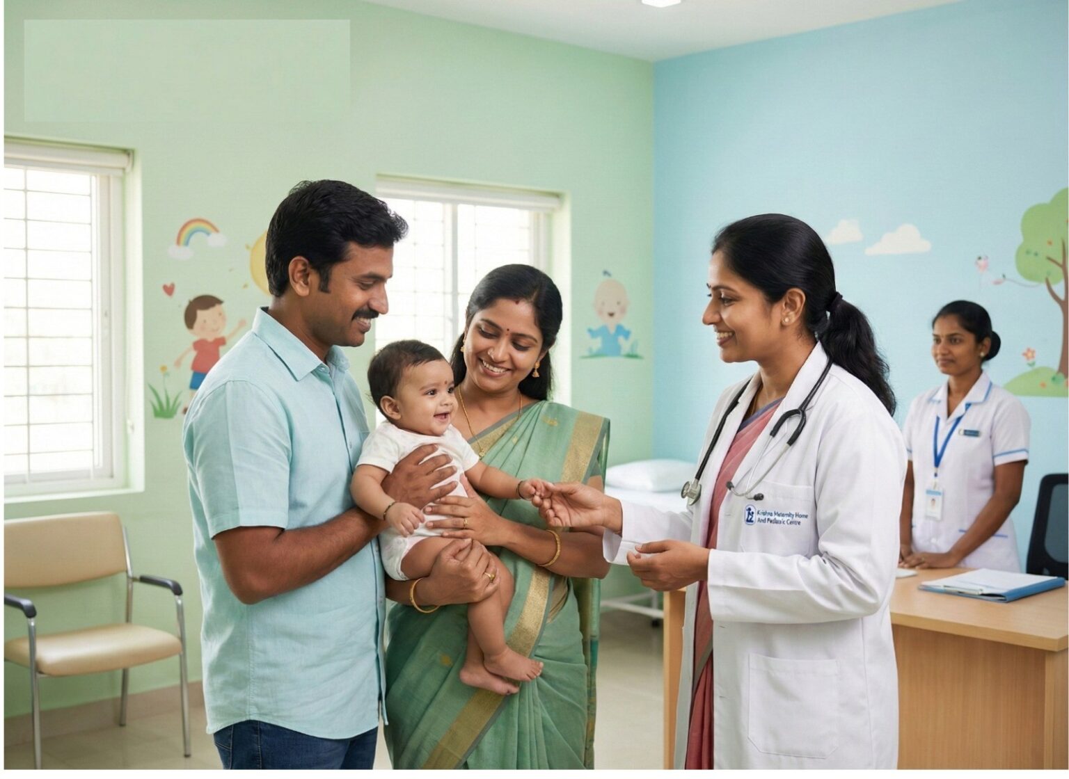 Doctor consulting with parents and child